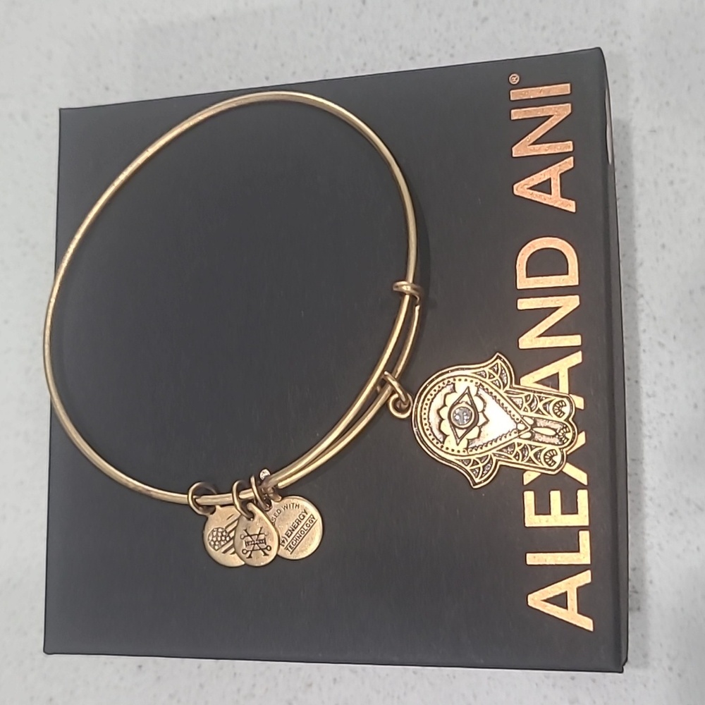 NWOT Alex and Ani Gold Hand of Fatima Charm Bangle Bracelet